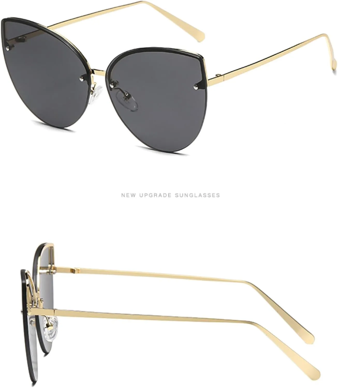 Vintage Gradient Cat Eye Rimless Sunglasses Metal Frames Shades Uv400 Sun Glasses for Women Uv400