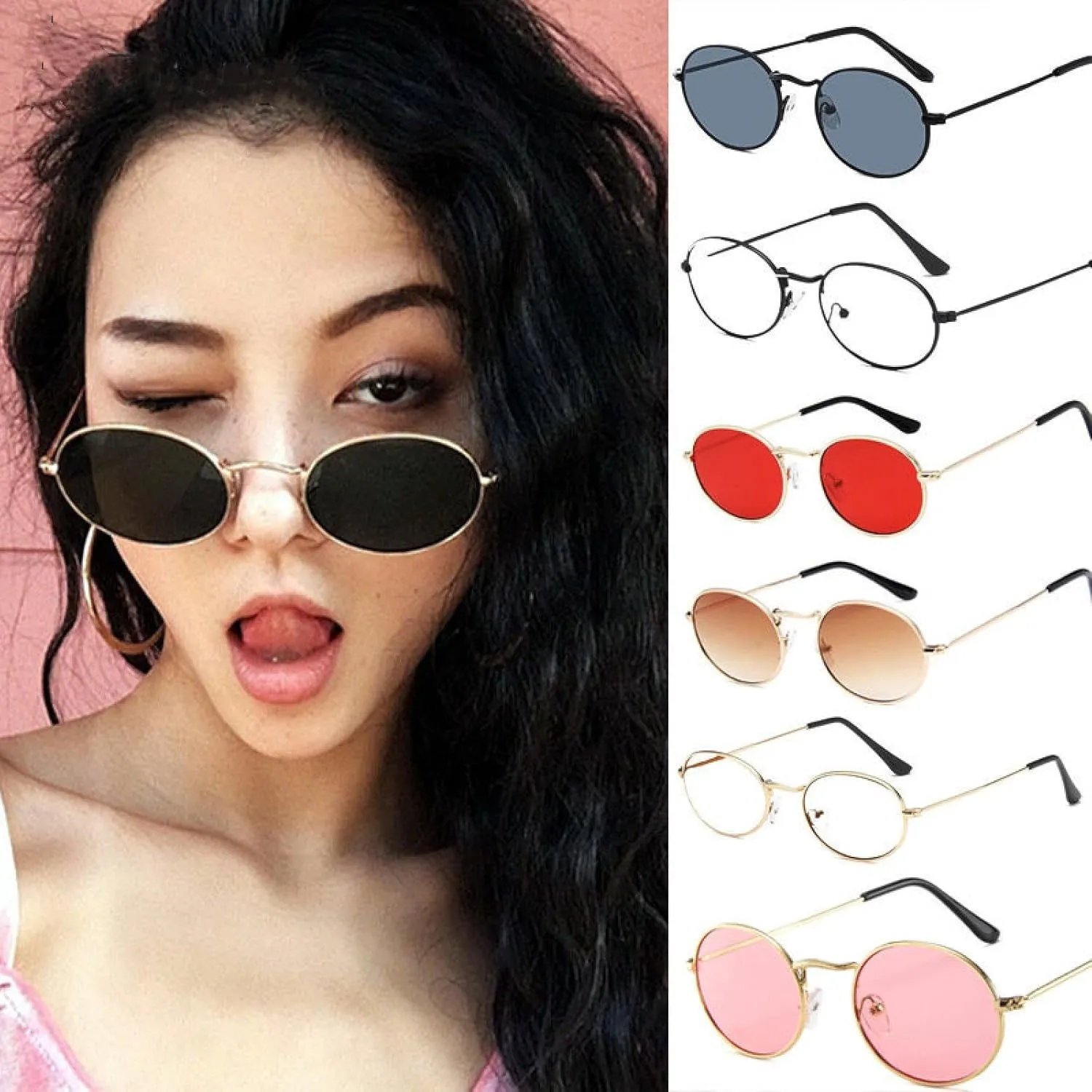 Vintage Metal Round Sunglasses Retro Clear Ladies Shades
