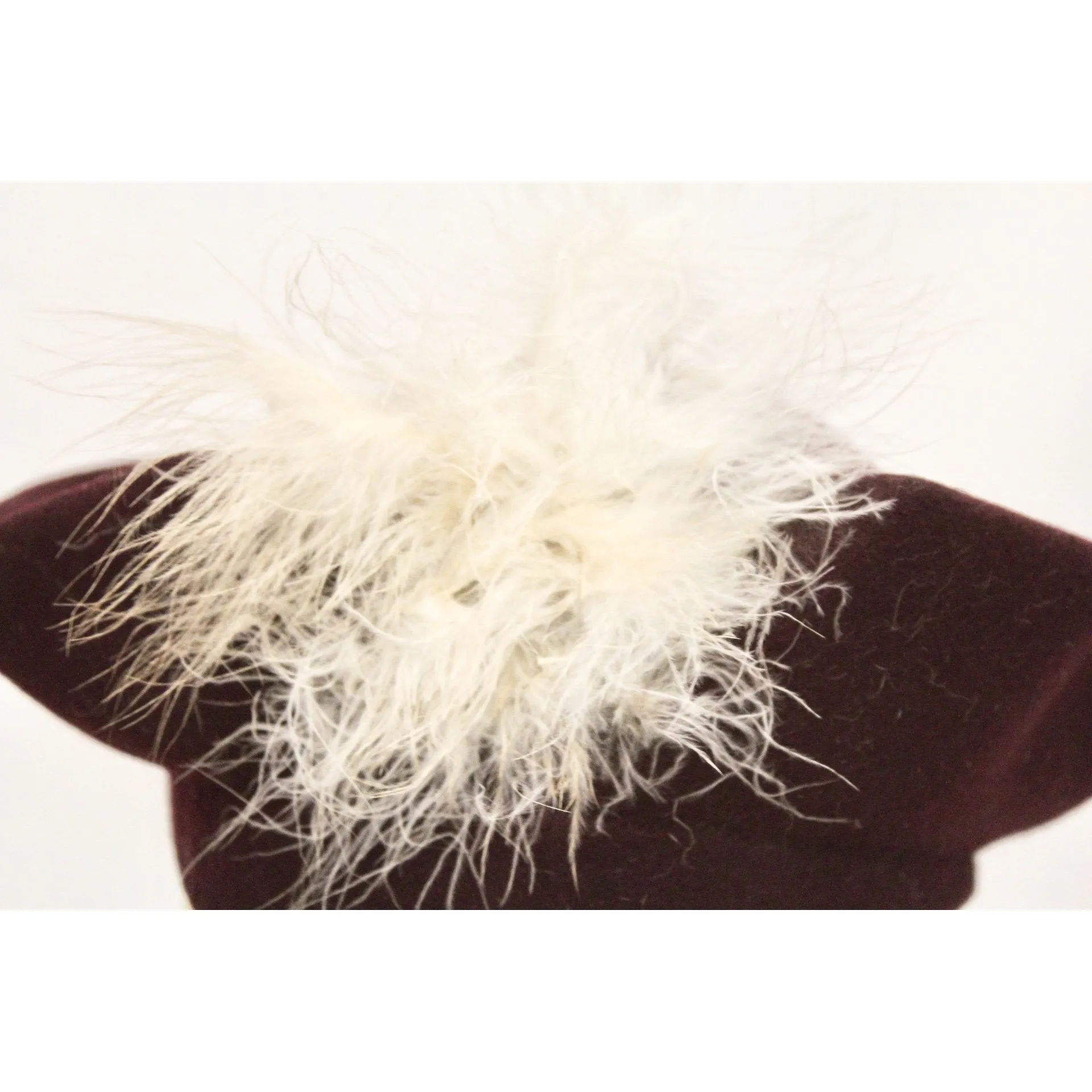 Vintage Womens Hat 1930s Sailor Style Maroon Felt Maribou Feather 22" Guernsey Pie