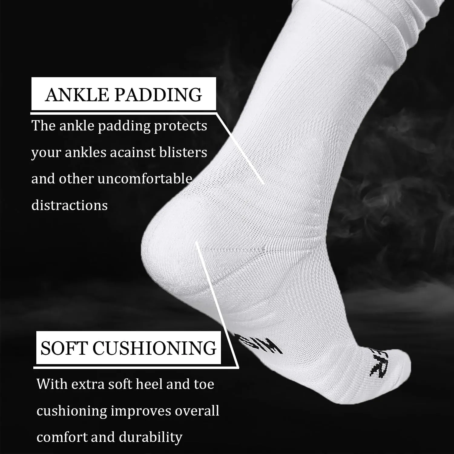 WANDER Football Scrunch Socks for Men - Extra Long Sport Socks 2 Packs, Cotton Ankle Support Padded for Youth Adult 6-9/10-13
