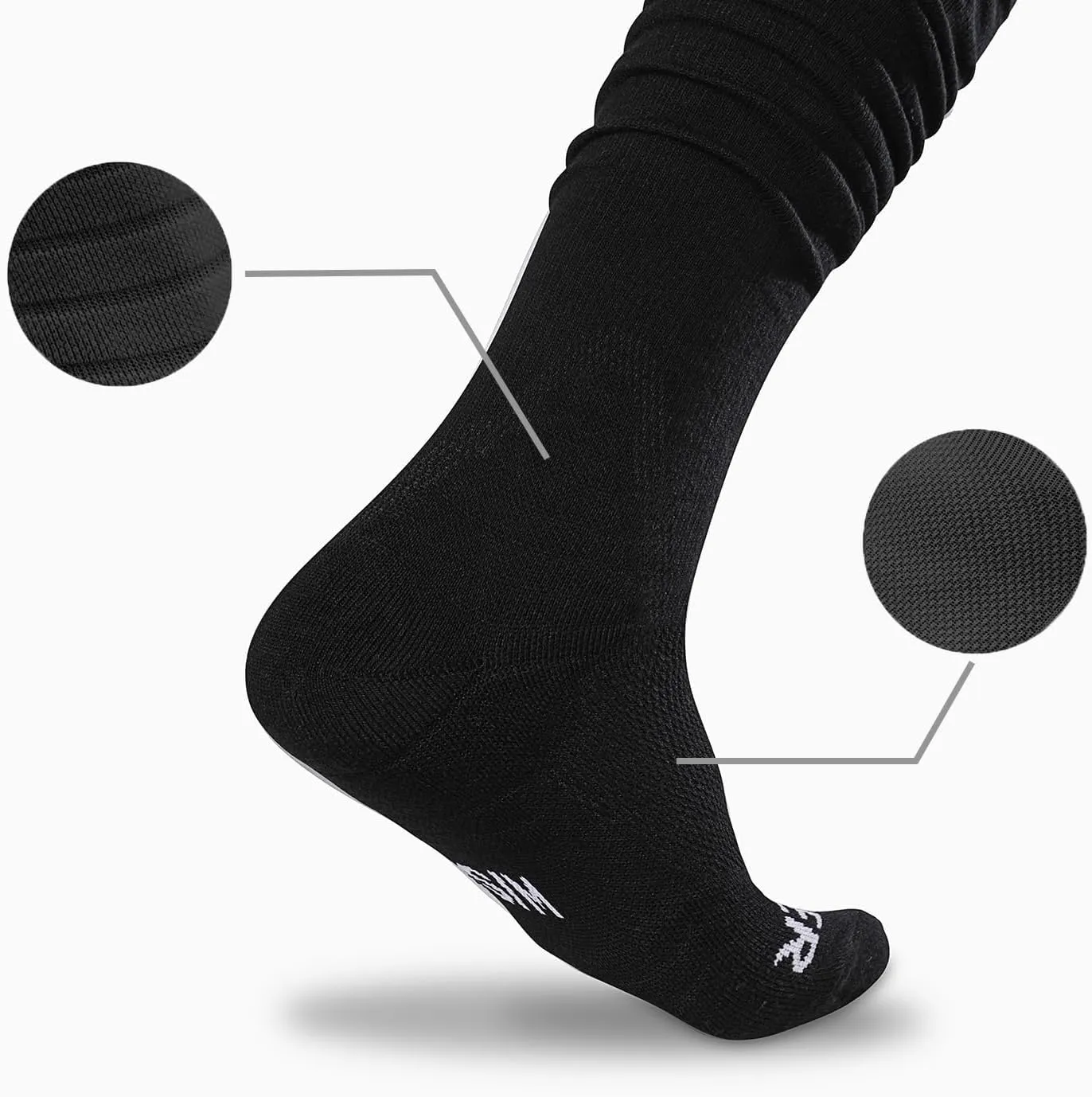 WANDER Football Scrunch Socks for Men - Extra Long Sport Socks 2 Packs, Cotton Ankle Support Padded for Youth Adult 6-9/10-13