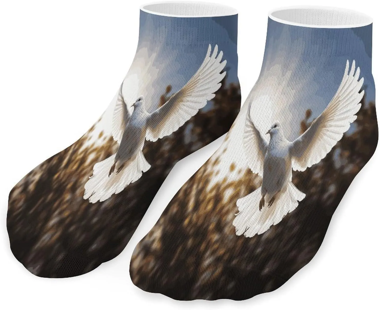 White Dove Flying in The Sun Socks Low Cut Ankle Short Sock Novelty Casual Invisible Liner Socks for Men Women