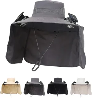 Wide Brim Fishing Hat with Solar Fan, 2 Solar Fan Hats for Men, USB & Solar Powered Fan Hat, Sun Hat for Man