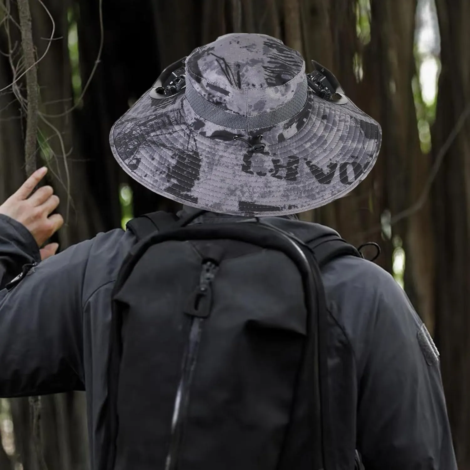 Wide Brim Solar Fan Outdoor Fishing Hat with 2 Solar Fan UPF 50  Sun Bucket Hat Waterproof Breathable Fishing Hat Bucket Hat