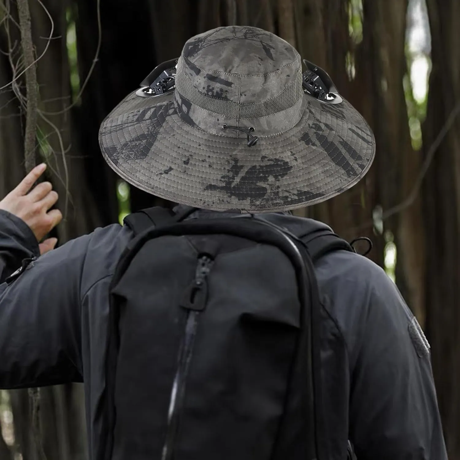 Wide Brim Solar Fan Outdoor Fishing Hat with 2 Solar Fan UPF 50  Sun Bucket Hat Waterproof Breathable Fishing Hat Bucket Hat