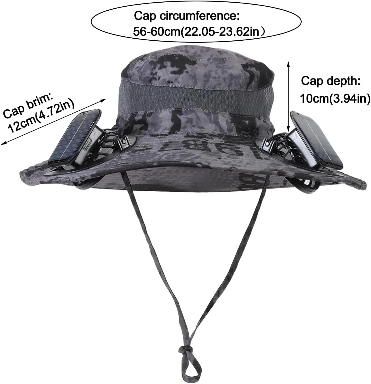 Wide Brim Solar Fan Outdoor Fishing Hat with 2 Solar Fan UPF 50  Sun Bucket Hat Waterproof Breathable Fishing Hat Bucket Hat