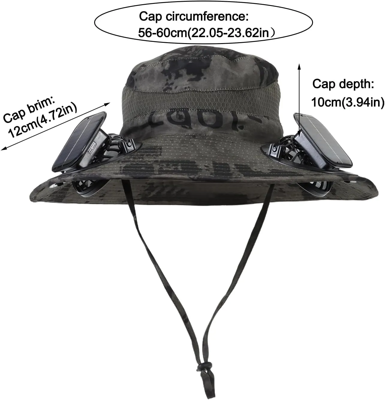 Wide Brim Solar Fan Outdoor Fishing Hat with 2 Solar Fan UPF 50  Sun Bucket Hat Waterproof Breathable Fishing Hat Bucket Hat