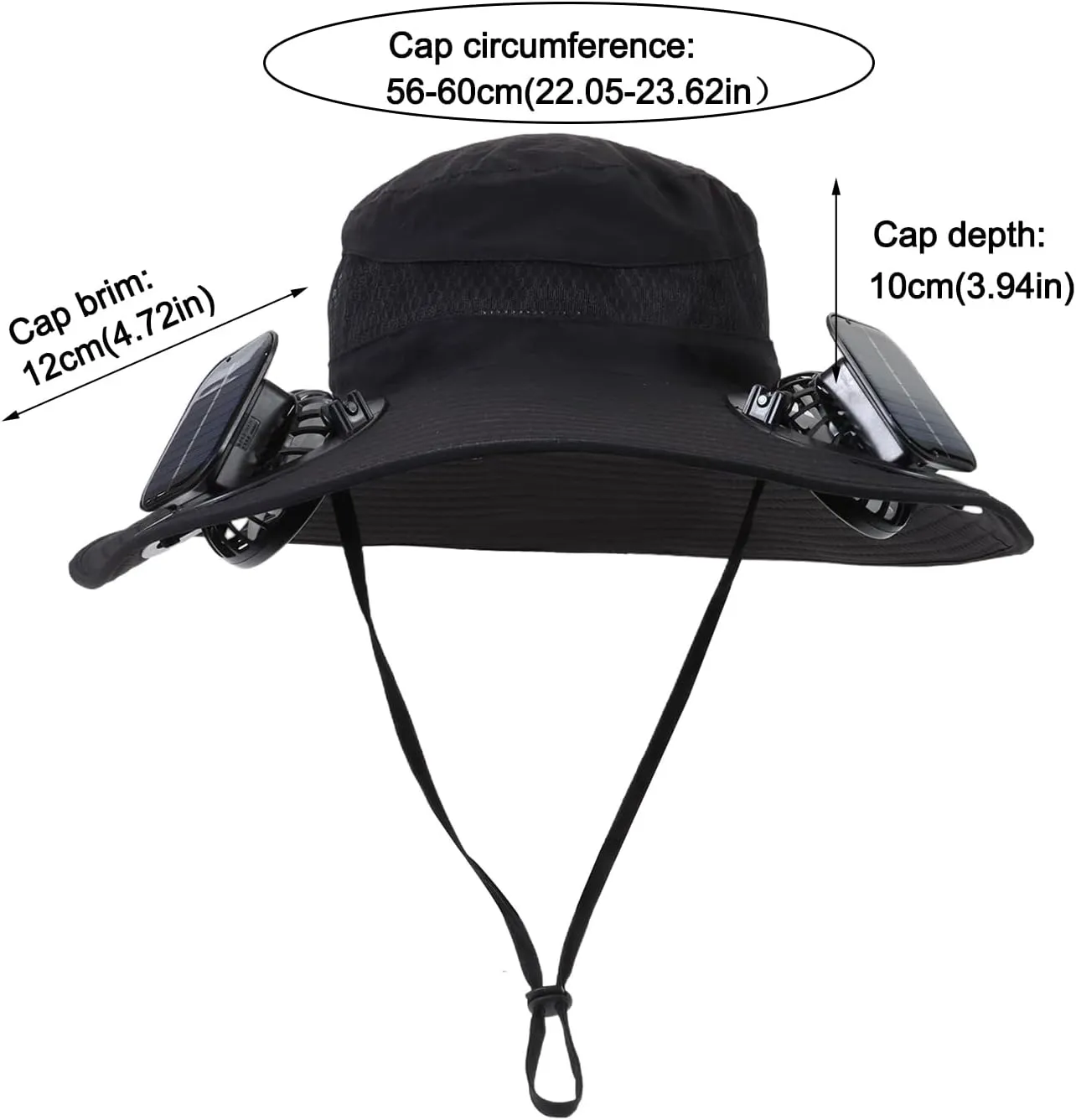 Wide Brim Solar Fan Outdoor Fishing Hat with 2 Solar Fan UPF 50  Sun Bucket Hat Waterproof Breathable Fishing Hat Bucket Hat