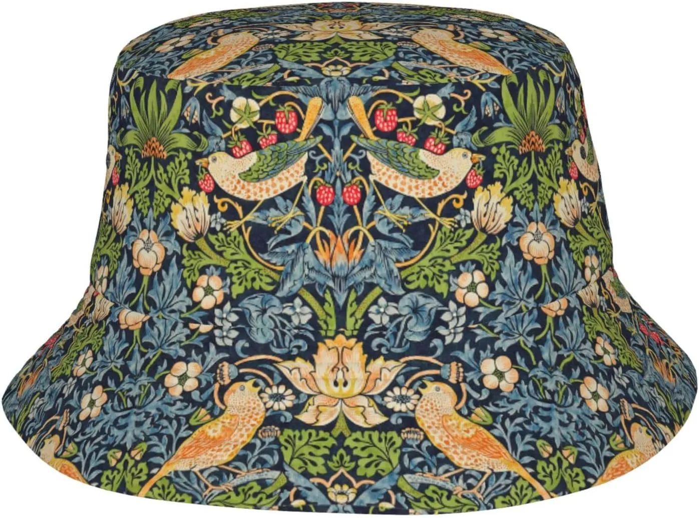 William Morris Strawberry Thief Floral Bucket Hat for Women Men Sun Cap Packable Outdoor Fisherman Hat