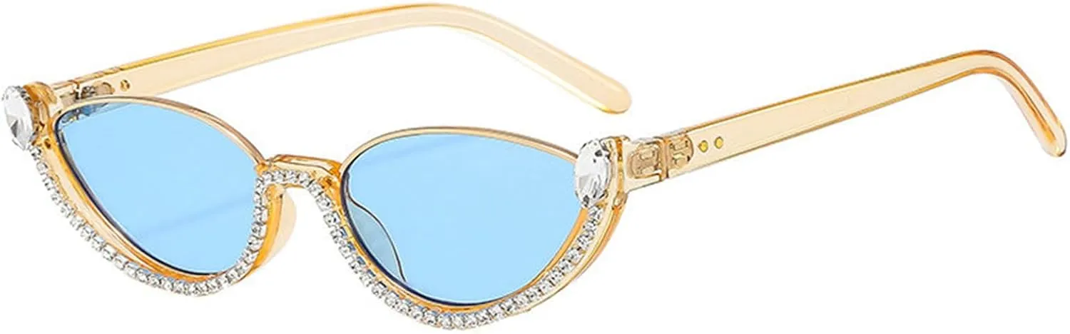 willochra Fashion bling Rhinestone Cat Eye Sunglasses for Women Retro Narrow Cat-eye Diamond Vintage Style Tinted Lens F27