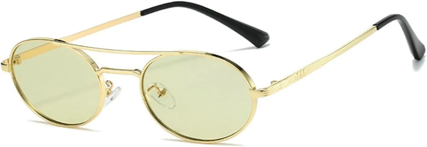 willochra Vintage Oval Sunglasses Women Men 2025 Fashion Double Beam Metal Frame black Sun Glasses For Unisex Round Eyewear