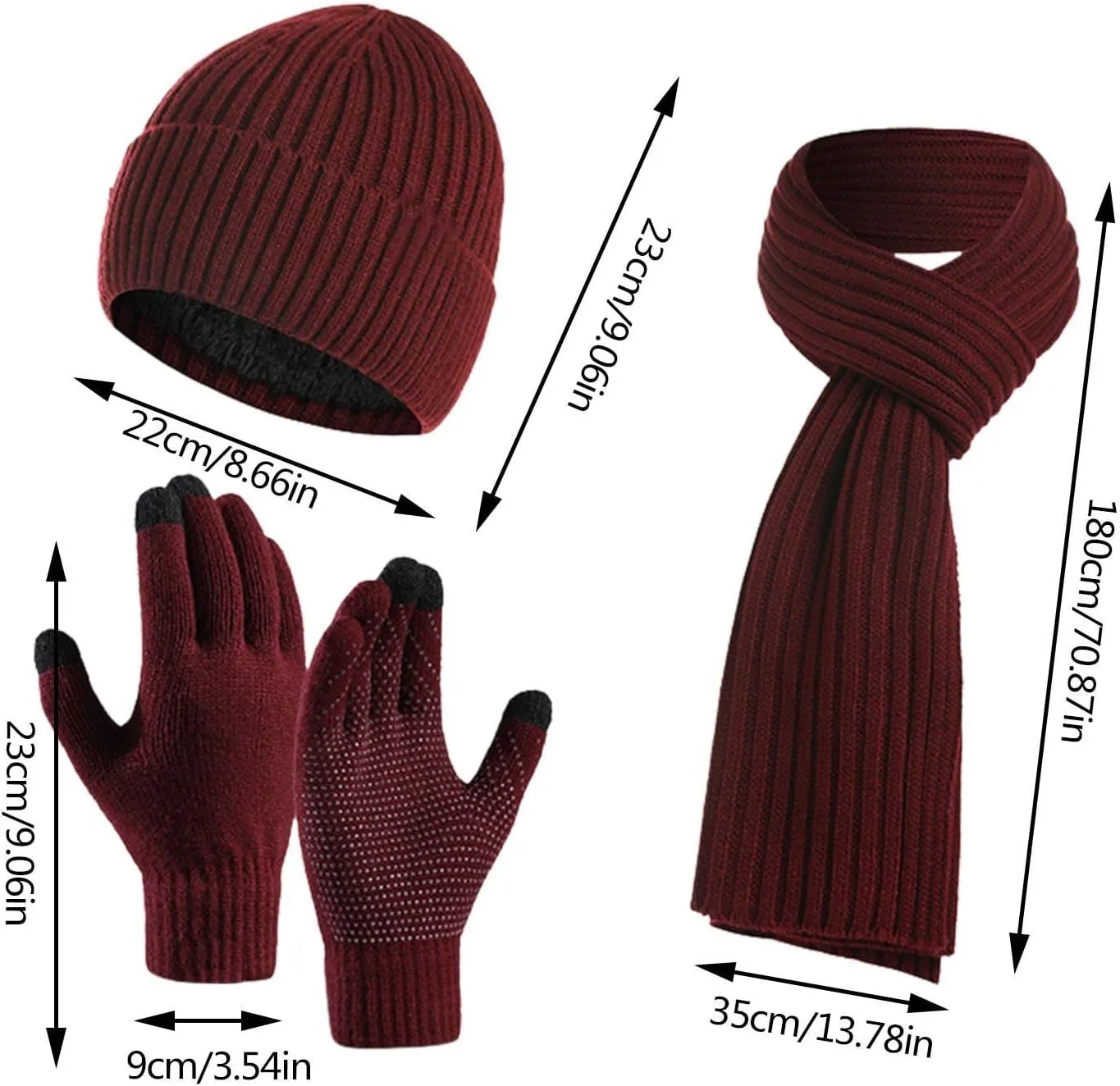 Winter Hat Scarf Gloves Set for Women,Hoodie Pom Pom Beanie Hat Knit Long Scarf Touchscreen Gloves Winter Gifts