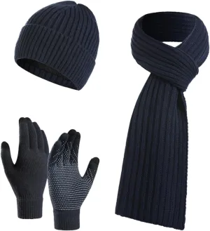 Winter Hat Scarf Gloves Set for Women,Hoodie Pom Pom Beanie Hat Knit Long Scarf Touchscreen Gloves Winter Gifts