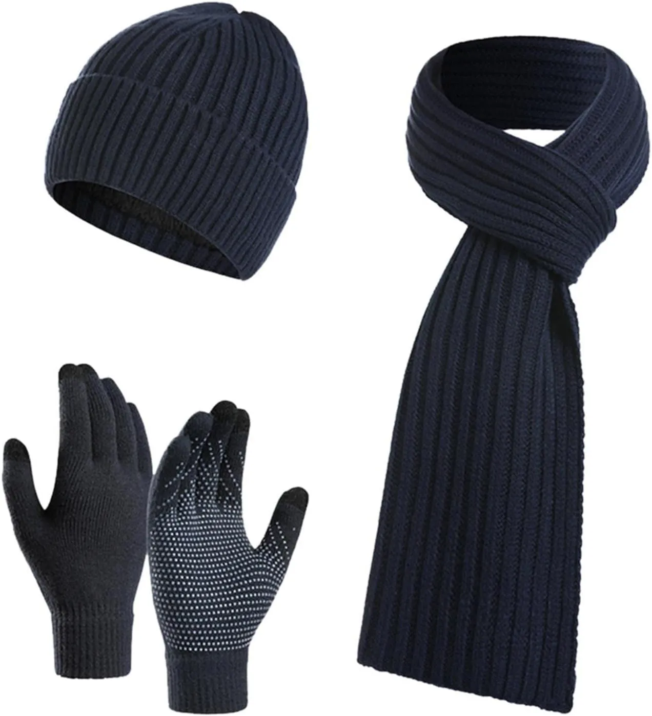 Winter Hat Scarf Gloves Set for Women,Hoodie Pom Pom Beanie Hat Knit Long Scarf Touchscreen Gloves Winter Gifts