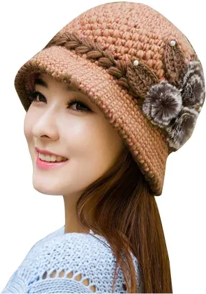 Winter Hats for Women with Ear Flaps Oversized Comfy Thermal Warm Cable Ribbed Knit Hat Pom Pom Visor Beanie Cap