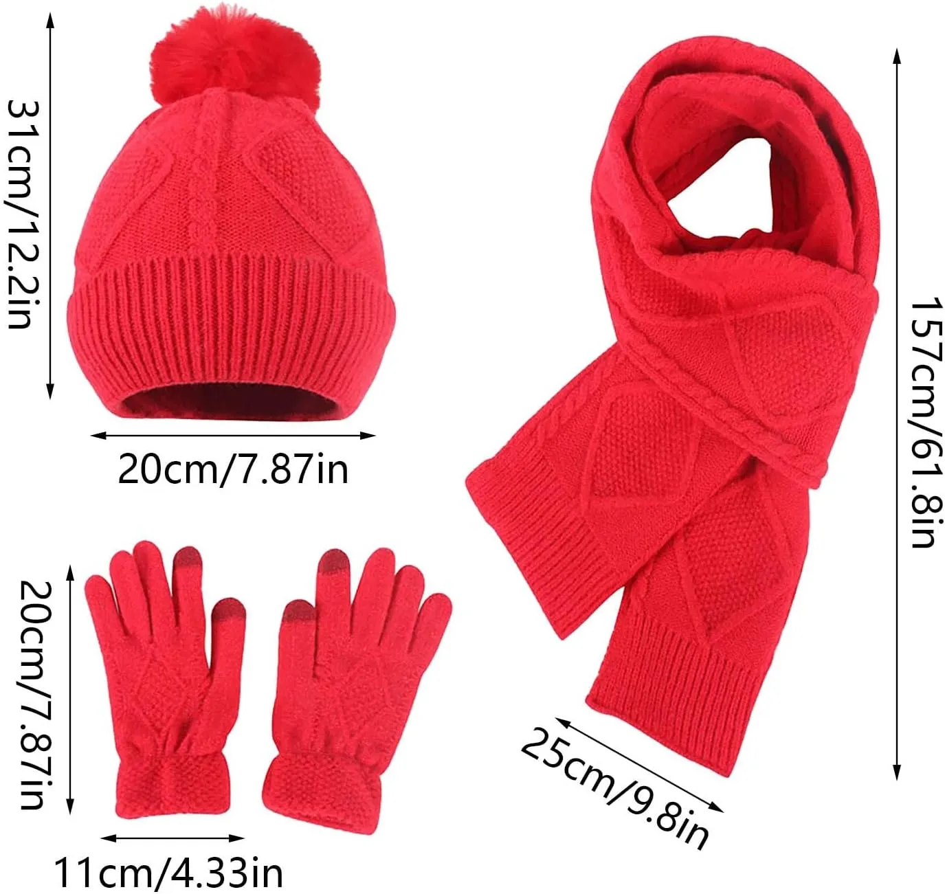 Winter Knit Beanie Hat Neck Warmer Scarf Glove Set 3 Pcs Cap for Men Women Womens Gifts for Christmas