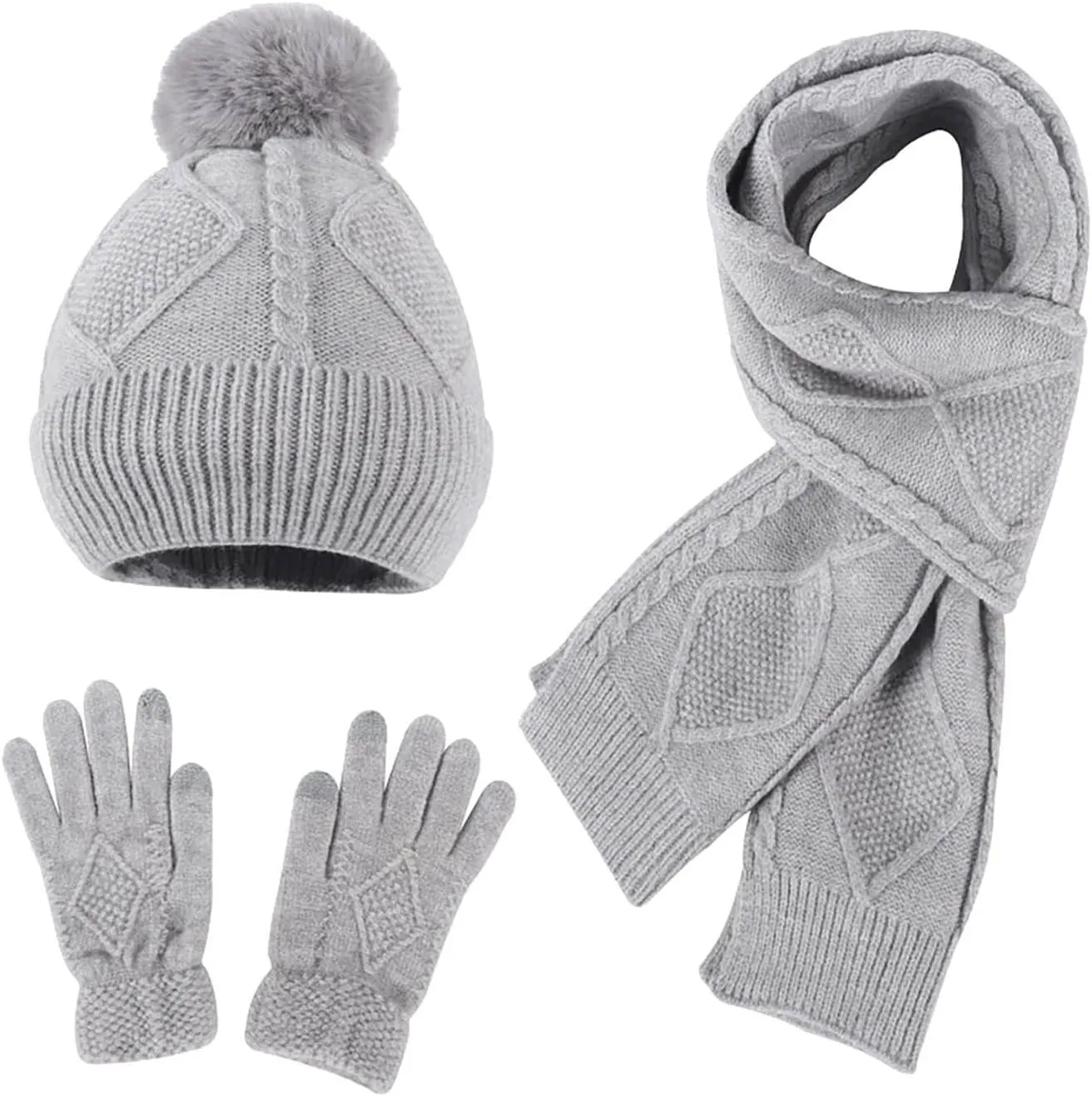 Winter Knit Beanie Hat Neck Warmer Scarf Glove Set 3 Pcs Cap for Men Women Womens Gifts for Christmas