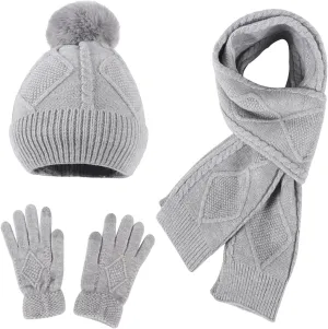 Winter Knit Beanie Hat Neck Warmer Scarf Glove Set 3 Pcs Cap for Men Women Womens Gifts for Christmas