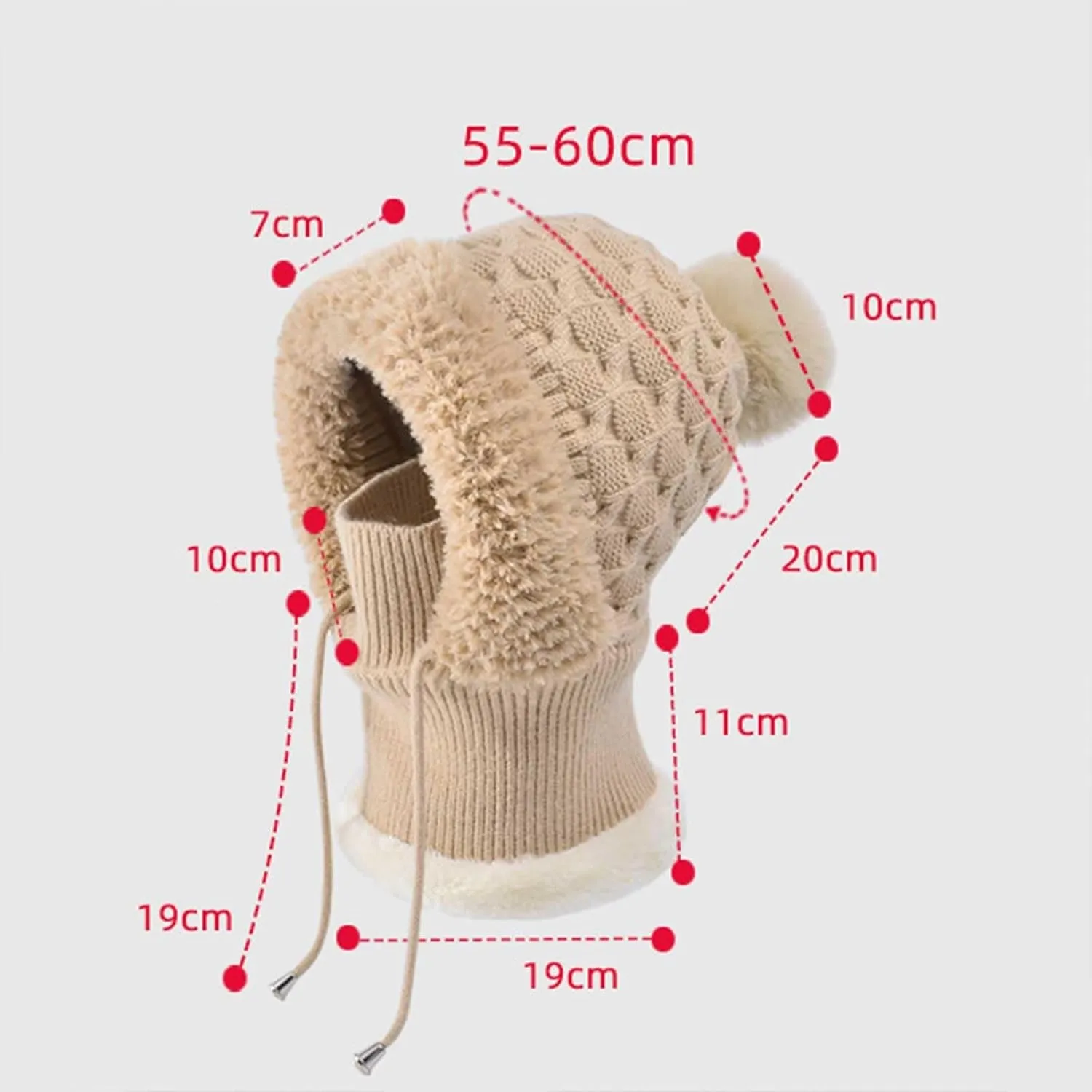 Winter Pompom Beanie Hat Scarf Face Mask Set Warm Fleece Lined Knit Hooded Balaclava Neck Warmer Skull Cap Warmer Skull Cap