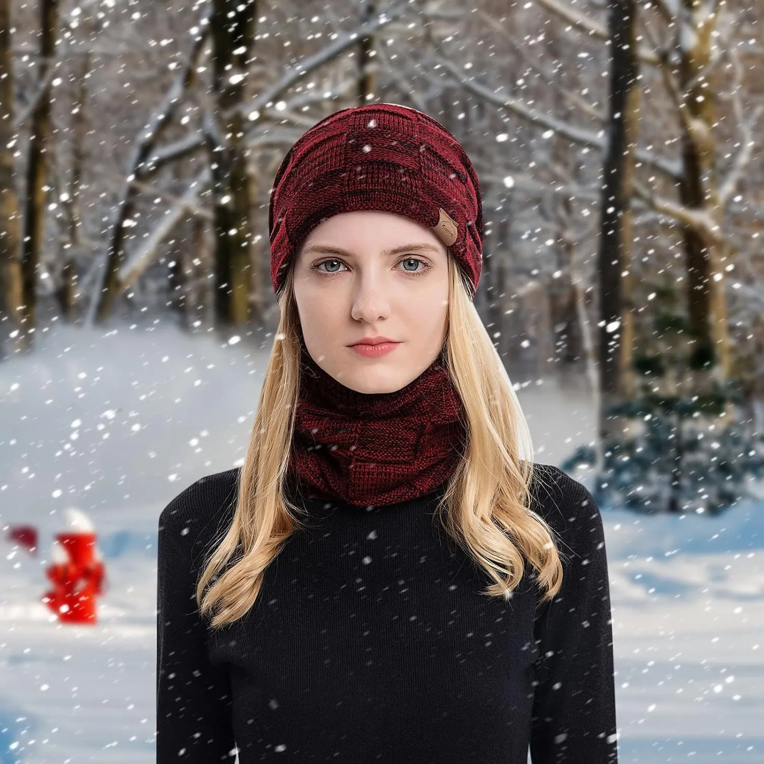 Winter Windproof Beanie Hat Scarf Slouchy Warm Knit Beanie Hat for Men Women Cable Knit Watch Cap Neck Gaiter Scarf Set