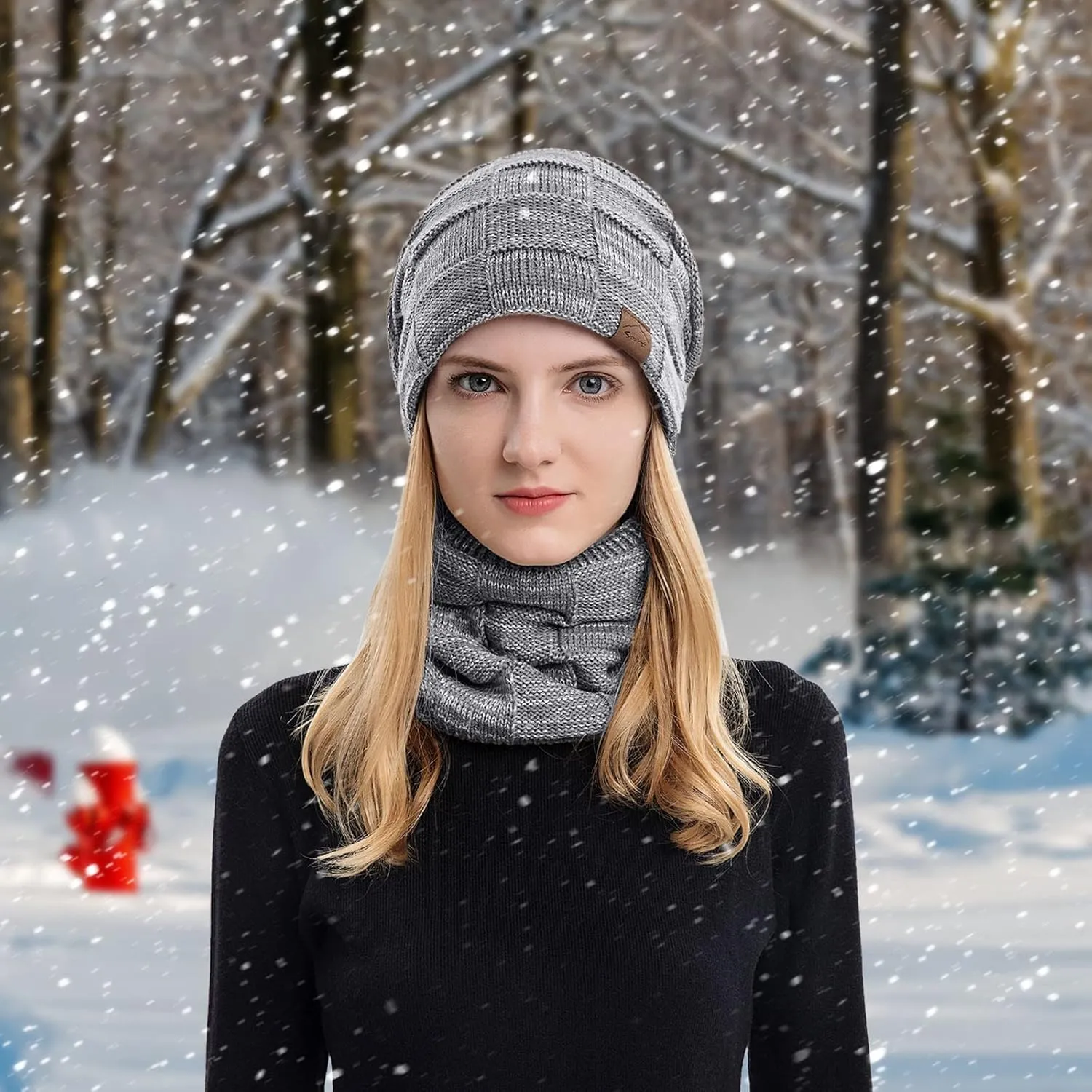 Winter Windproof Beanie Hat Scarf Slouchy Warm Knit Beanie Hat for Men Women Cable Knit Watch Cap Neck Gaiter Scarf Set