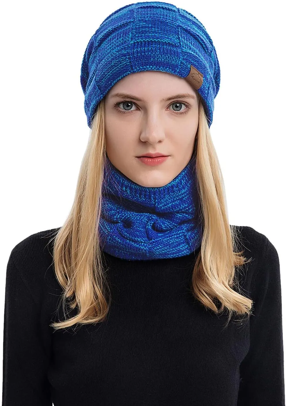 Winter Windproof Beanie Hat Scarf Slouchy Warm Knit Beanie Hat for Men Women Cable Knit Watch Cap Neck Gaiter Scarf Set