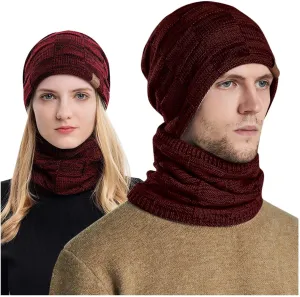 Winter Windproof Beanie Hat Scarf Slouchy Warm Knit Beanie Hat for Men Women Cable Knit Watch Cap Neck Gaiter Scarf Set