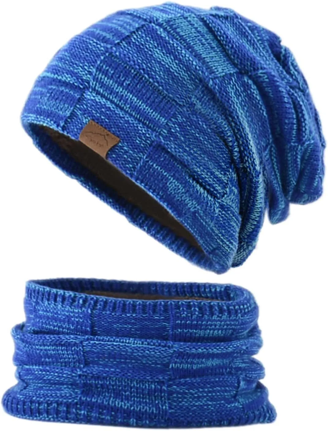 Winter Windproof Beanie Hat Scarf Slouchy Warm Knit Beanie Hat for Men Women Cable Knit Watch Cap Neck Gaiter Scarf Set