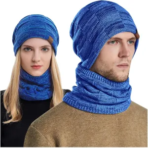 Winter Windproof Beanie Hat Scarf Slouchy Warm Knit Beanie Hat for Men Women Cable Knit Watch Cap Neck Gaiter Scarf Set