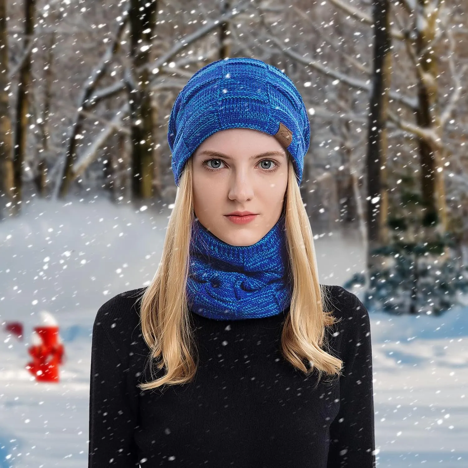 Winter Windproof Beanie Hat Scarf Slouchy Warm Knit Beanie Hat for Men Women Cable Knit Watch Cap Neck Gaiter Scarf Set