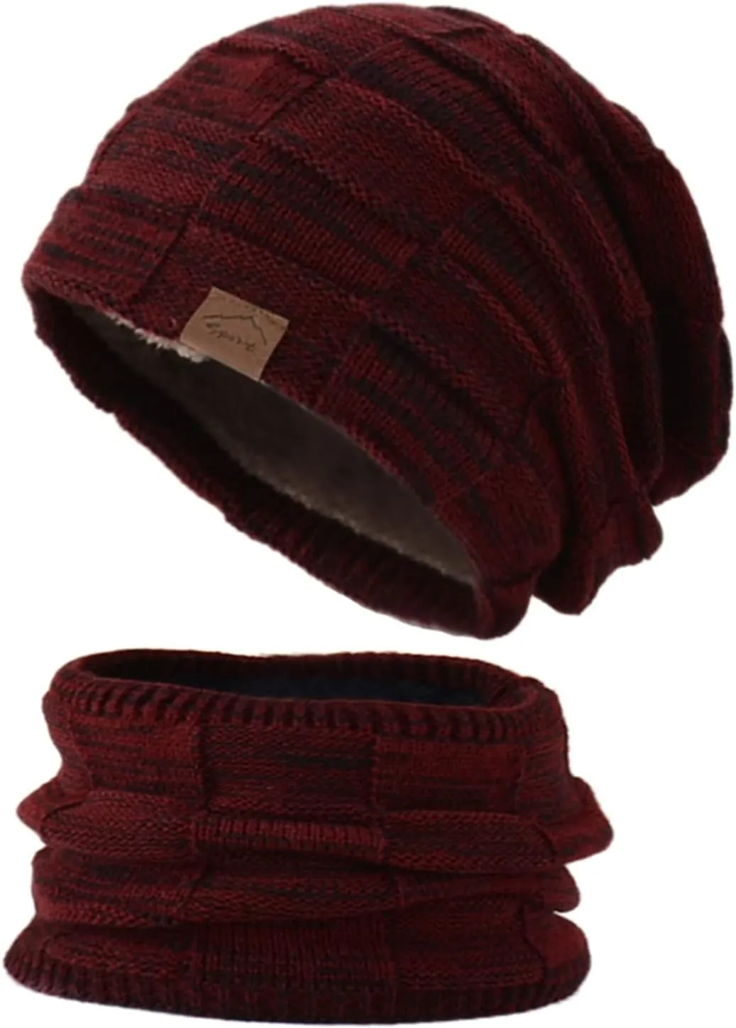 Winter Windproof Beanie Hat Scarf Slouchy Warm Knit Beanie Hat for Men Women Cable Knit Watch Cap Neck Gaiter Scarf Set