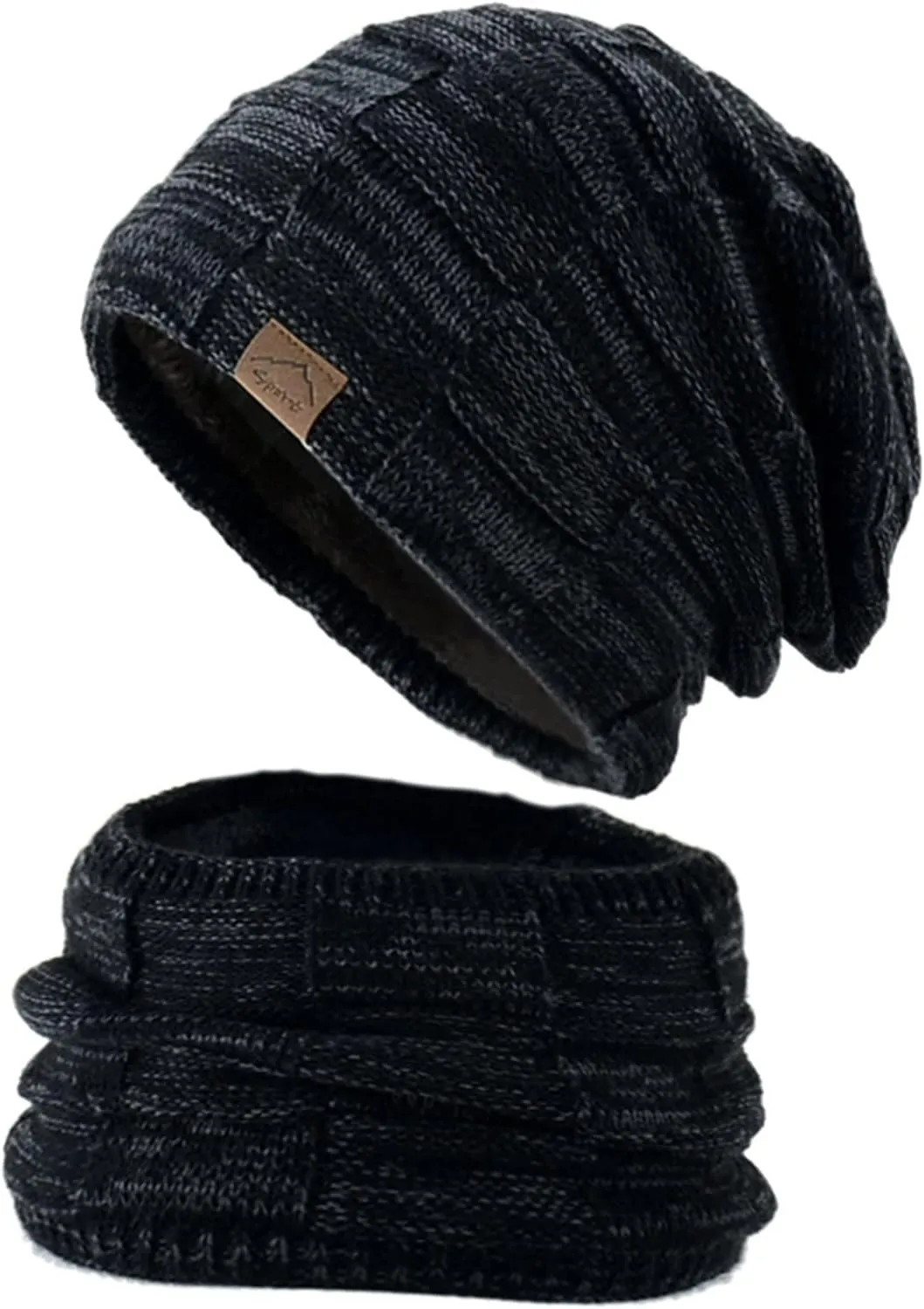 Winter Windproof Beanie Hat Scarf Slouchy Warm Knit Beanie Hat for Men Women Cable Knit Watch Cap Neck Gaiter Scarf Set