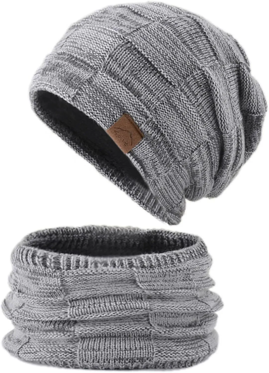 Winter Windproof Beanie Hat Scarf Slouchy Warm Knit Beanie Hat for Men Women Cable Knit Watch Cap Neck Gaiter Scarf Set