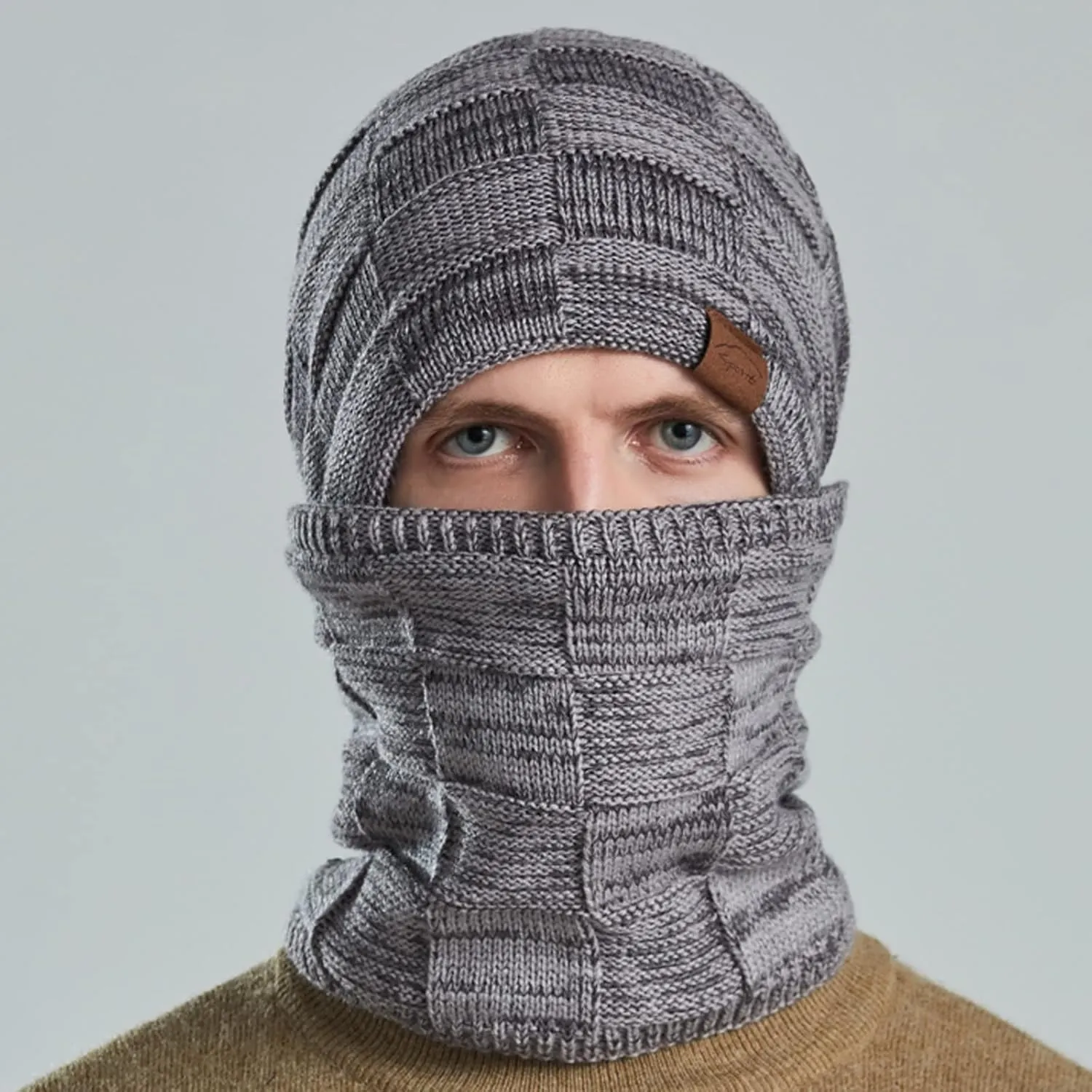 Winter Windproof Beanie Hat Scarf Slouchy Warm Knit Beanie Hat for Men Women Cable Knit Watch Cap Neck Gaiter Scarf Set