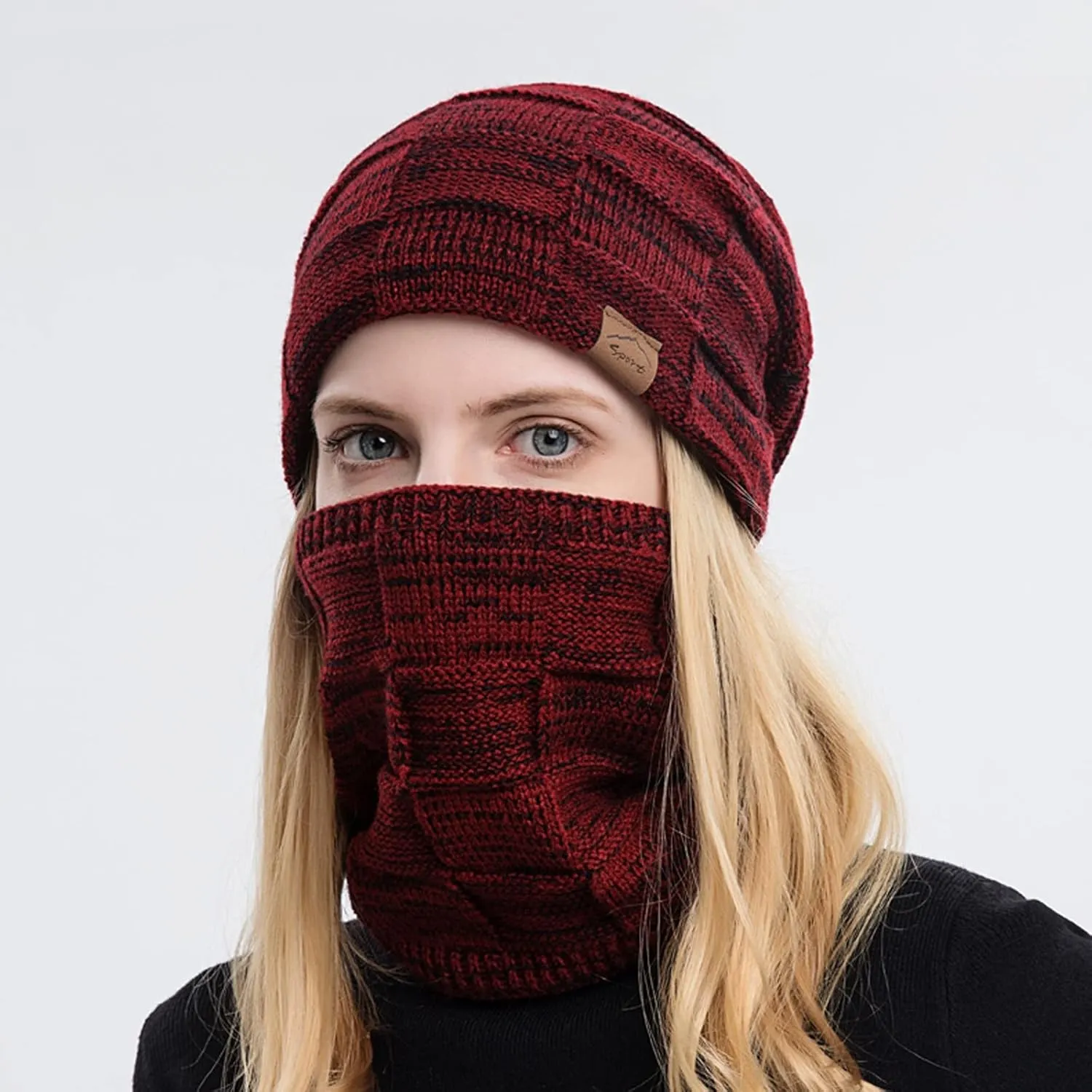 Winter Windproof Beanie Hat Scarf Slouchy Warm Knit Beanie Hat for Men Women Cable Knit Watch Cap Neck Gaiter Scarf Set