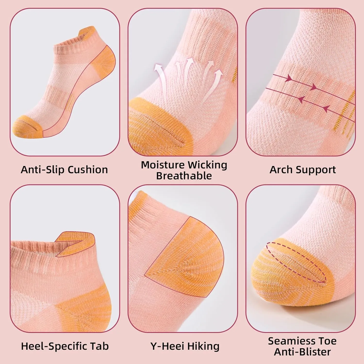 Women Ankle Socks Athletic Thick Cushioned Running Hiking No Show Sports Socks，anti blister women socks，5 Pair Pack