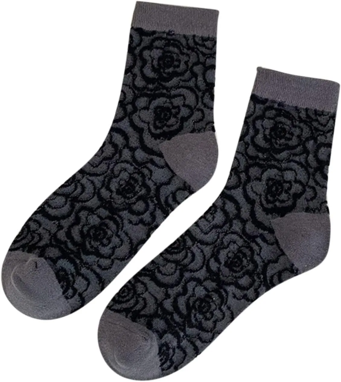 Women Color Matching Crew Socks Novelty Floral Print Socks Comfort Wicking Breathable Cotton Socks