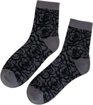 Women Color Matching Crew Socks Novelty Floral Print Socks Comfort Wicking Breathable Cotton Socks