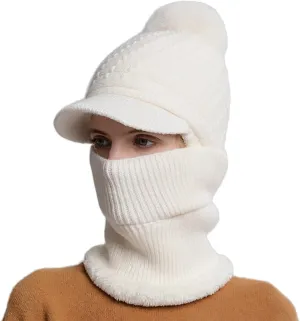 Women Knit Beanie Hat Scarf Mouth Cover Set Warm Knit Neck Warmer Cap Winter Warm Elastic Hat Ear Flaps Hat Ear Flaps