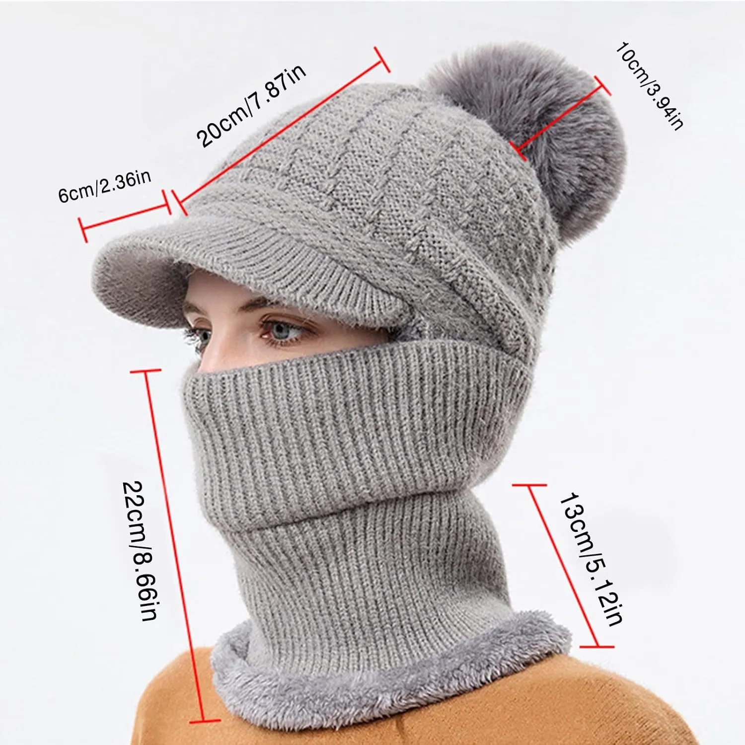 Women Knit Beanie Hat Scarf Mouth Cover Set Warm Knit Neck Warmer Cap Winter Warm Elastic Hat Ear Flaps Hat Ear Flaps