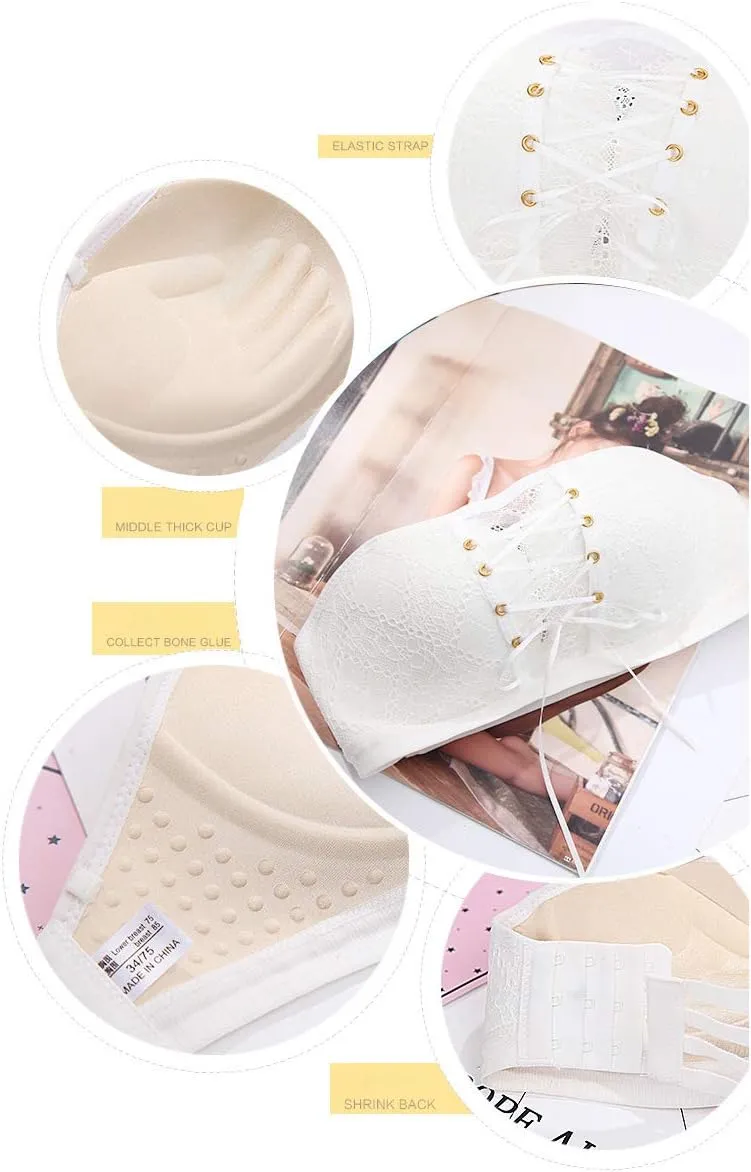 Women Push Up Bra Lace Strapless Invisible Bra