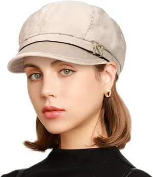 Women Retro Classic Visor Newsboy Cabbie Cap Beret Hats with Flower Buckle for Woman Ladies