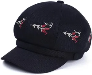 Women Retro Classic Visor Newsboy Cabbie Cap Beret Hats with Flower Buckle for Woman Ladies