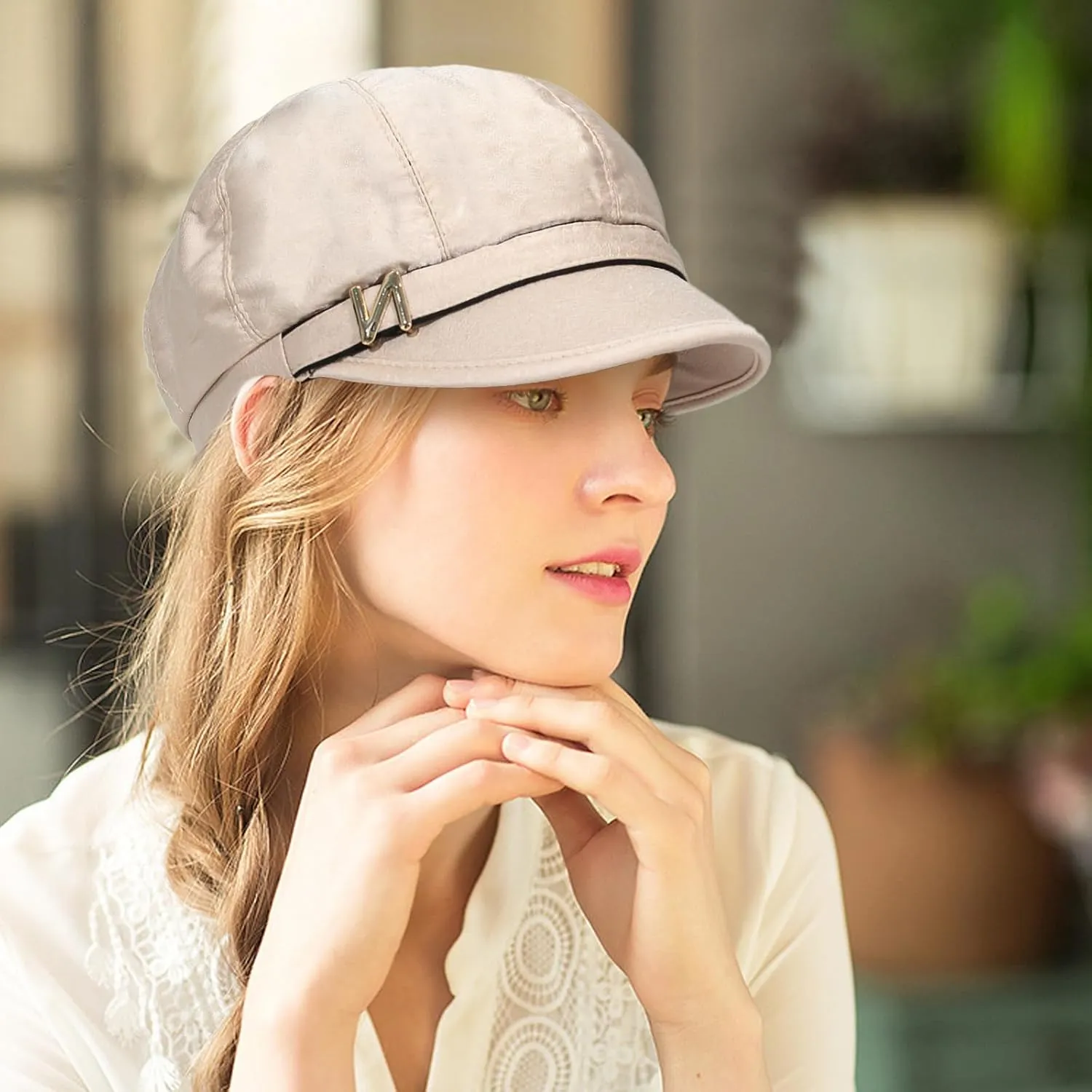 Women Retro Classic Visor Newsboy Cabbie Cap Beret Hats with Flower Buckle for Woman Ladies