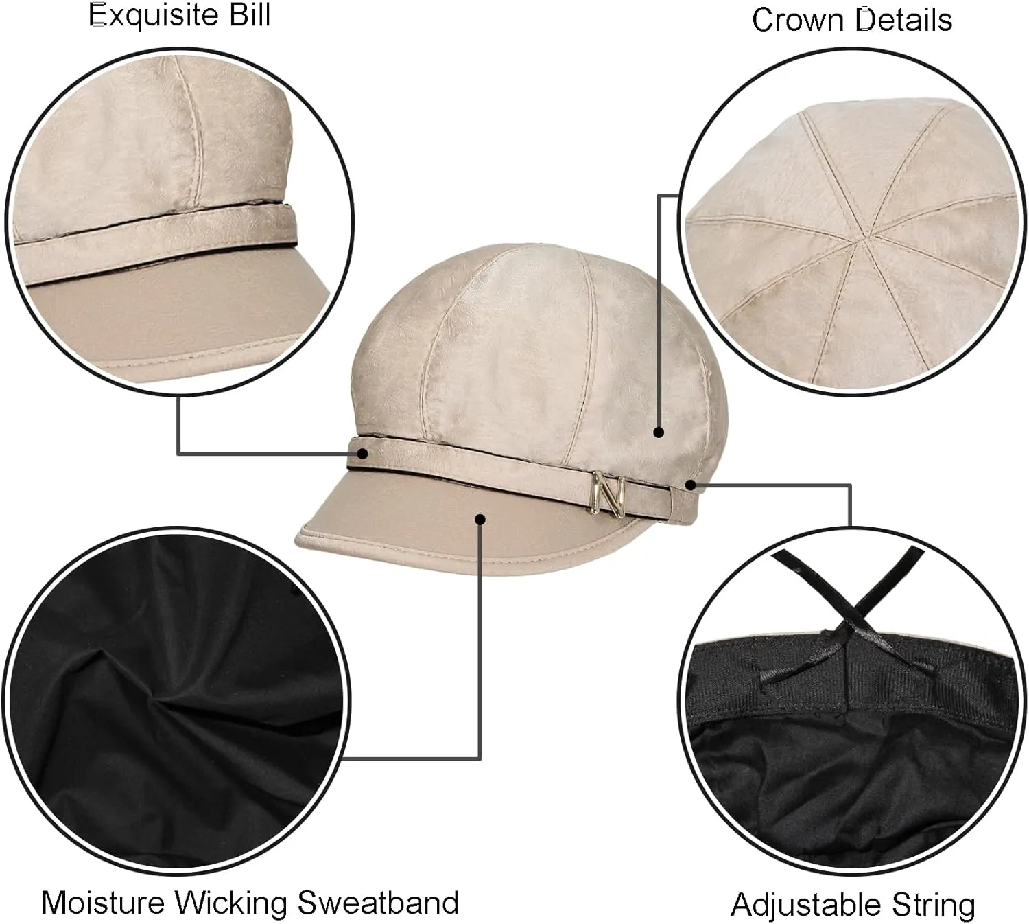 Women Retro Classic Visor Newsboy Cabbie Cap Beret Hats with Flower Buckle for Woman Ladies
