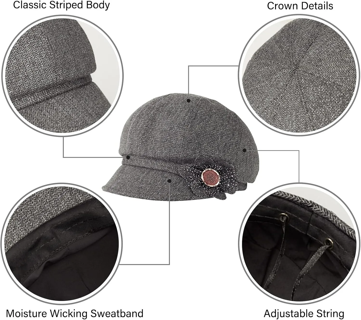 Women Retro Classic Visor Newsboy Cabbie Cap Beret Hats with Flower Buckle for Woman Ladies
