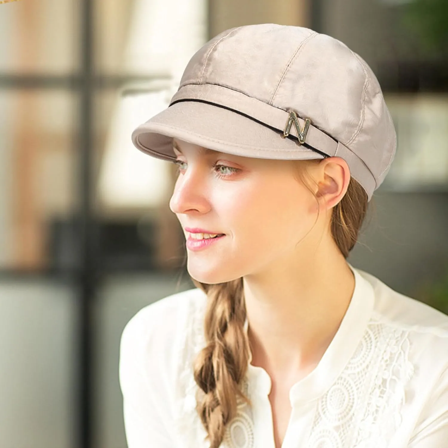 Women Retro Classic Visor Newsboy Cabbie Cap Beret Hats with Flower Buckle for Woman Ladies