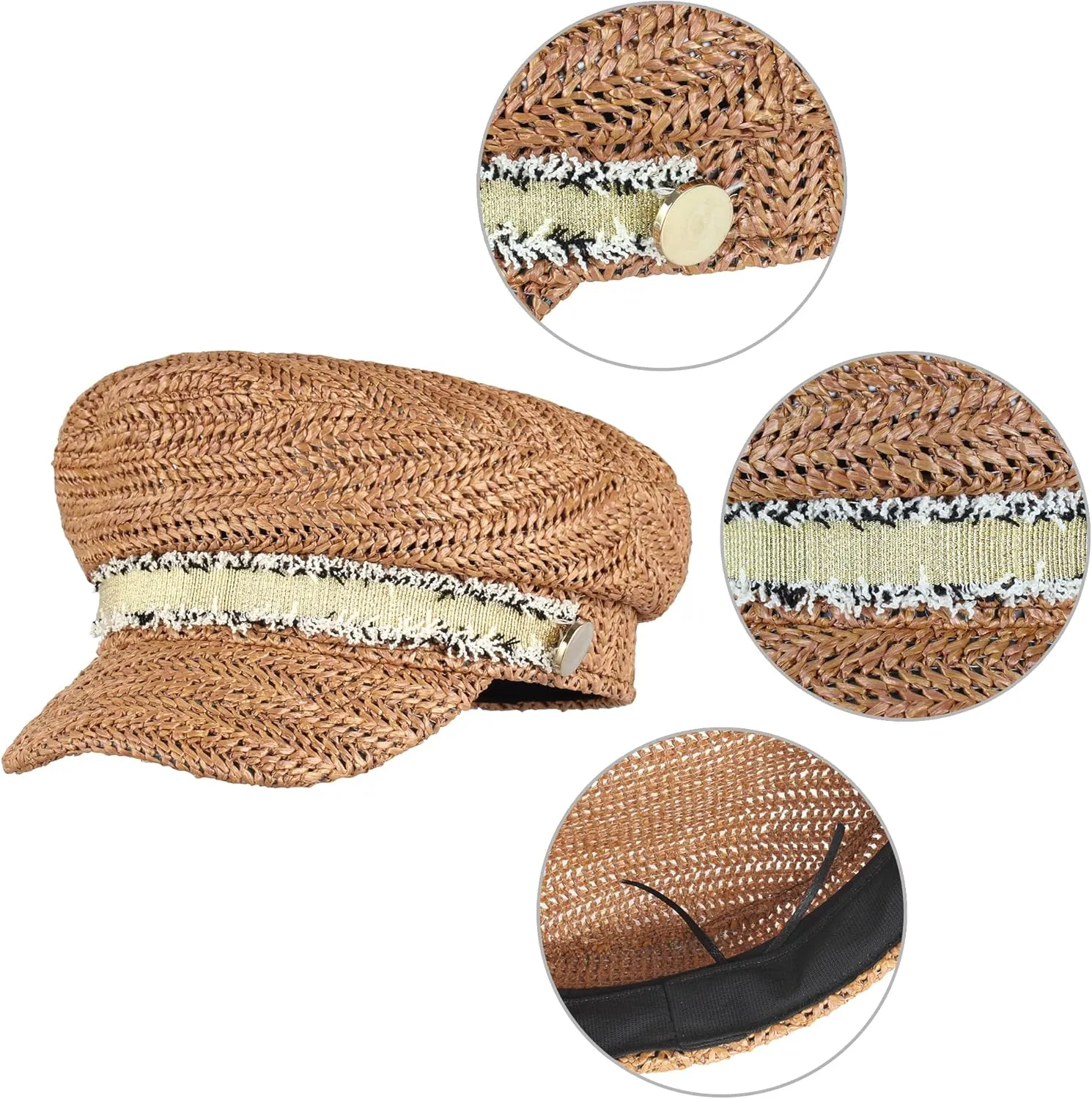 Women Summer Wide Brim Straw Woven Sun Hat Visor Flat Top Newsboy Cap Painter Hat