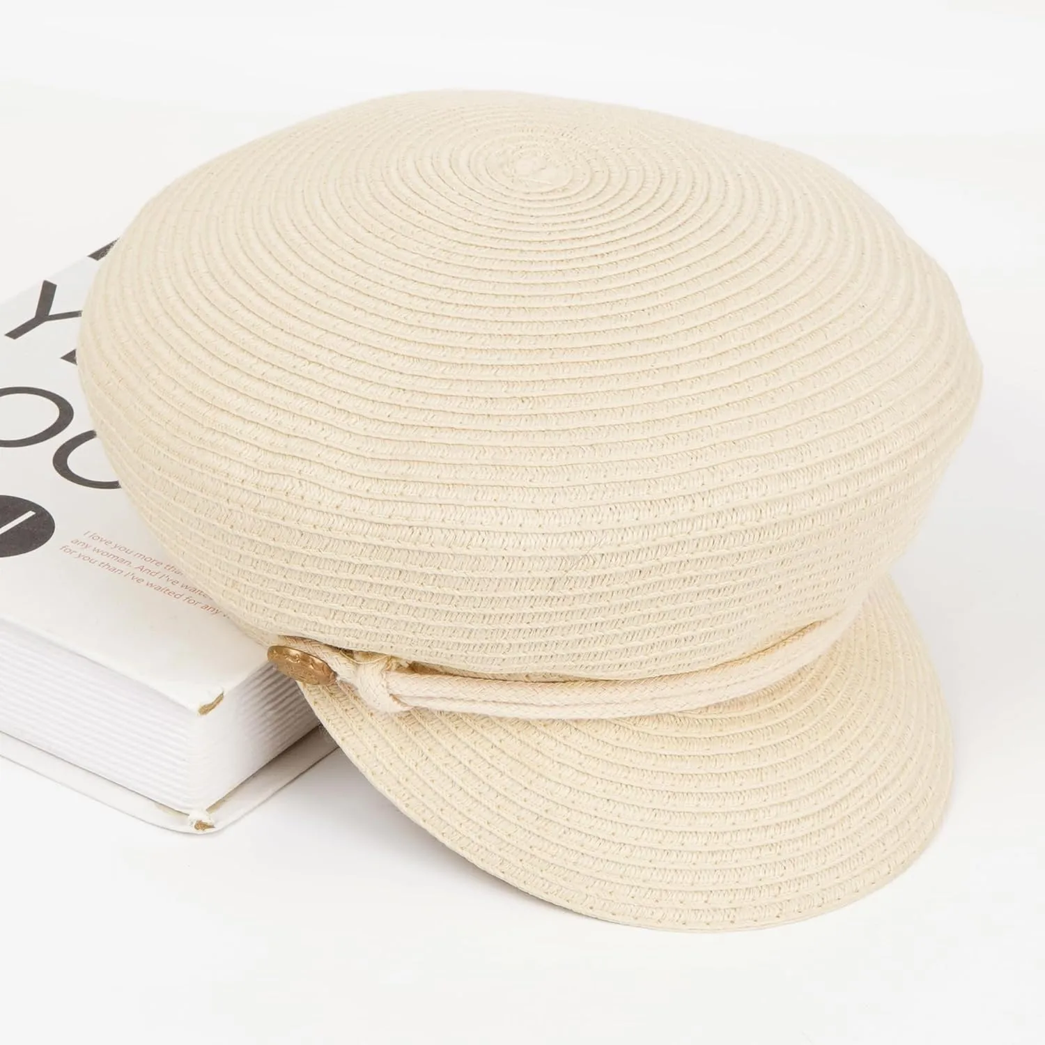 Women Summer Wide Brim Straw Woven Sun Hat Visor Flat Top Newsboy Cap Painter Hat