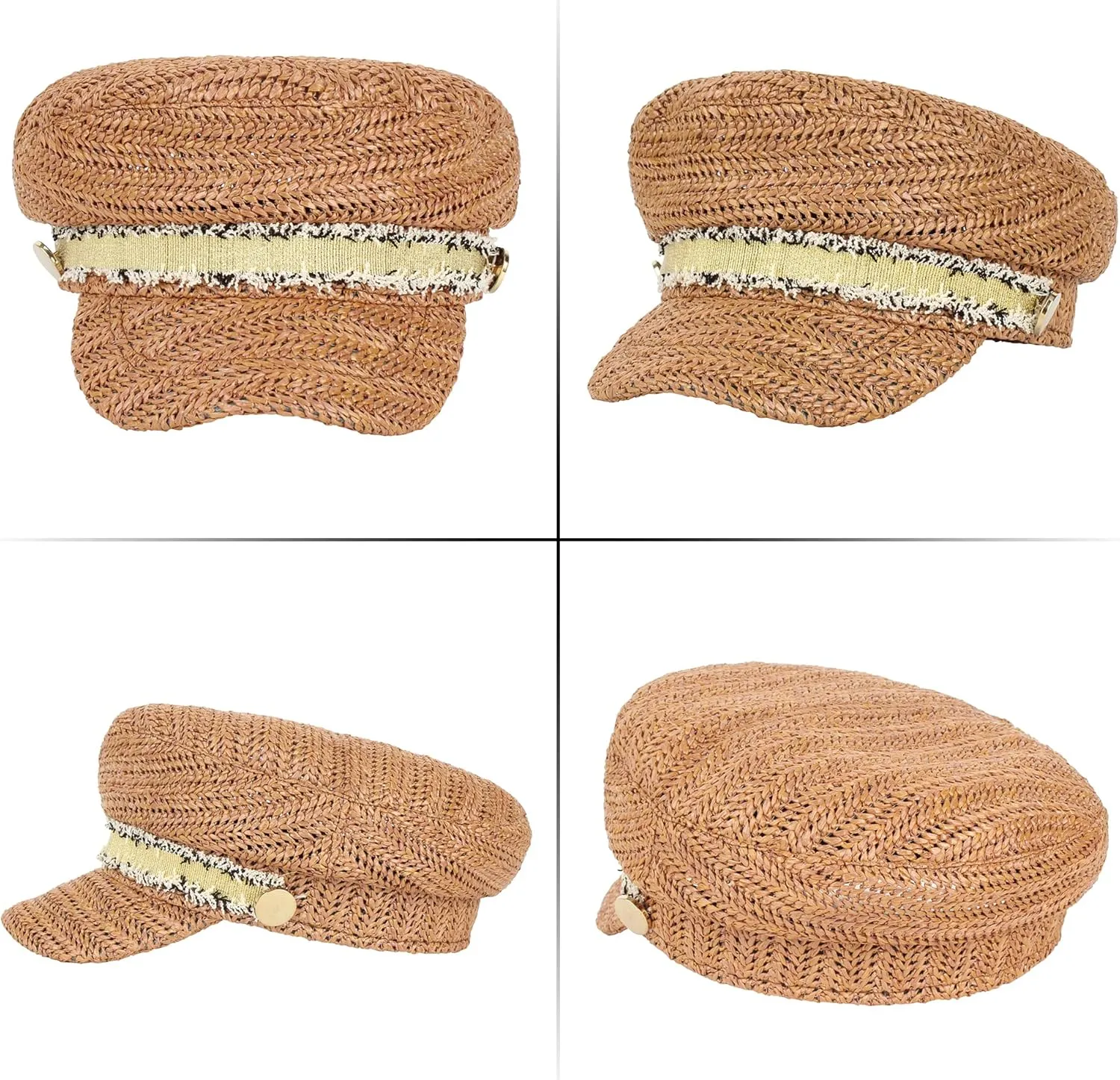 Women Summer Wide Brim Straw Woven Sun Hat Visor Flat Top Newsboy Cap Painter Hat